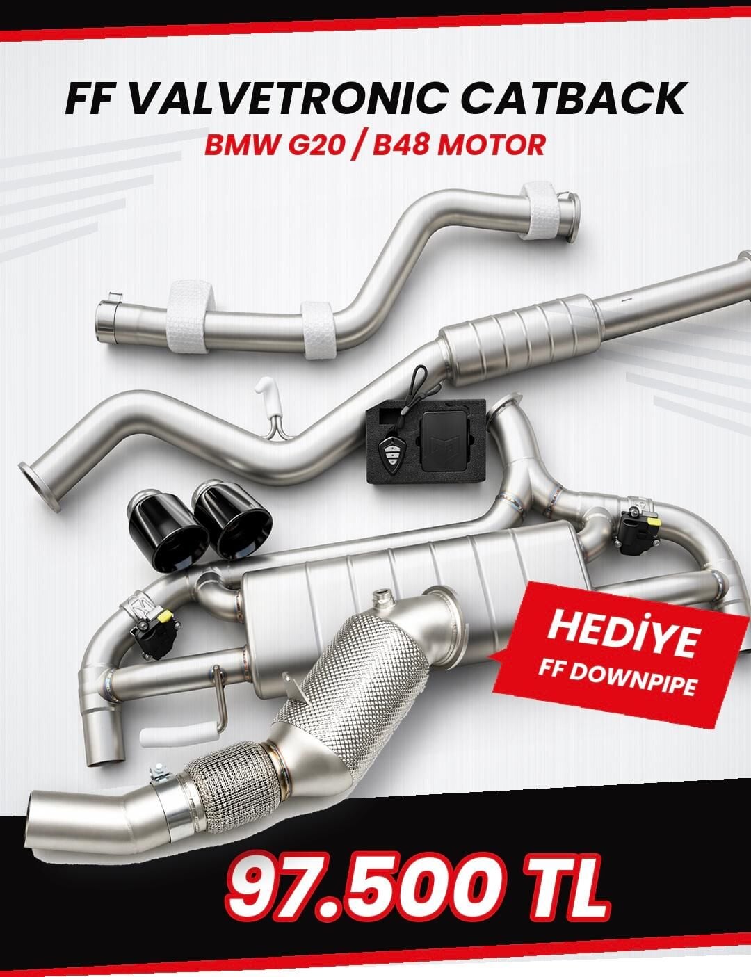 FF BMW G20 B48 VALVETRONIC CAT-BACK EKSOZ SİSTEMİ DOWNPIPE HEDIYELİ