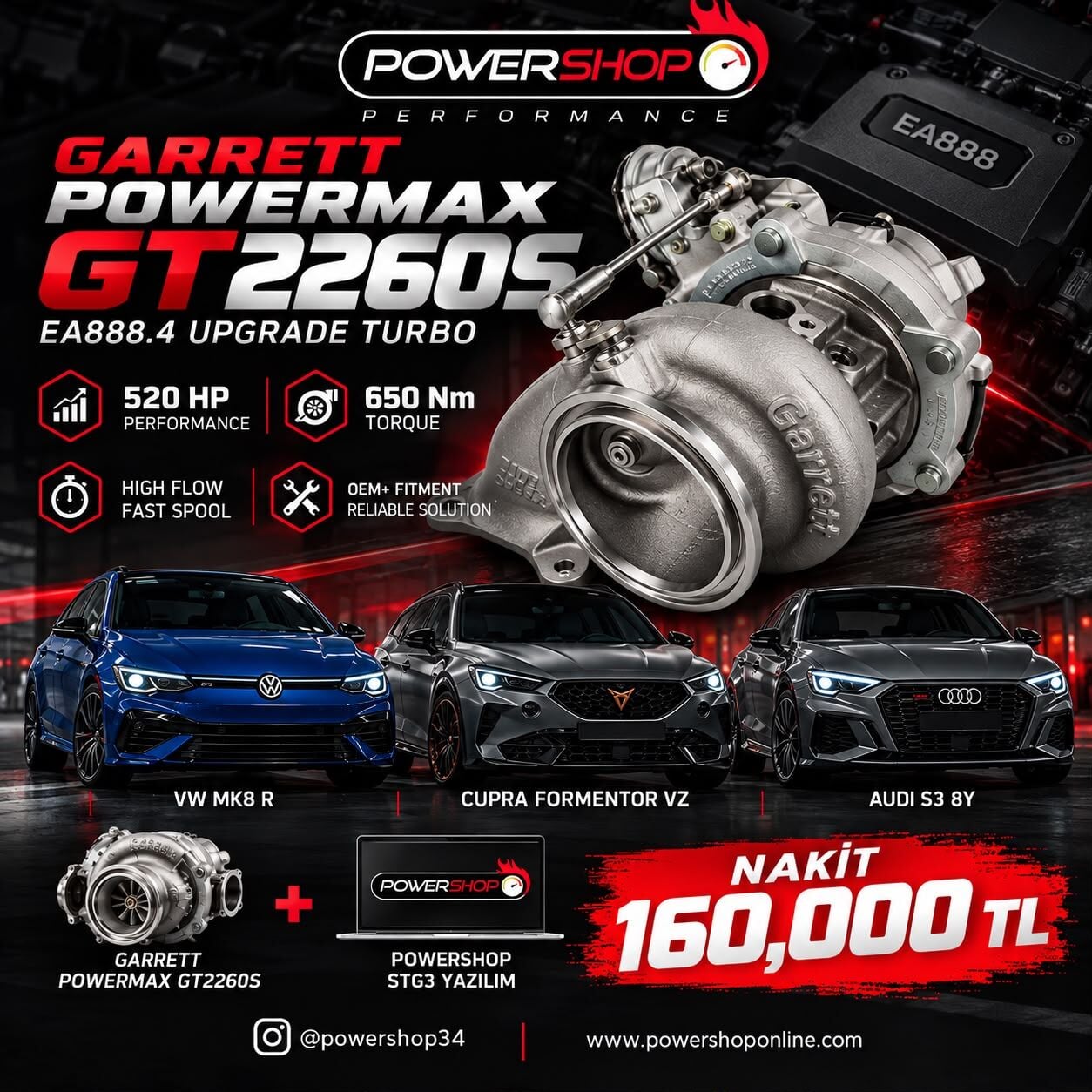 POWERMAX GT2260S 520HP STG3 YAZILIM DAHİL 520 PAKET