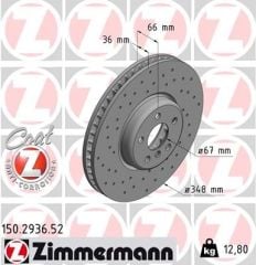 ZIMMERMANN BMW G SERİLERİ MSPORT ÖN FREN DİSKİ 348X36MM